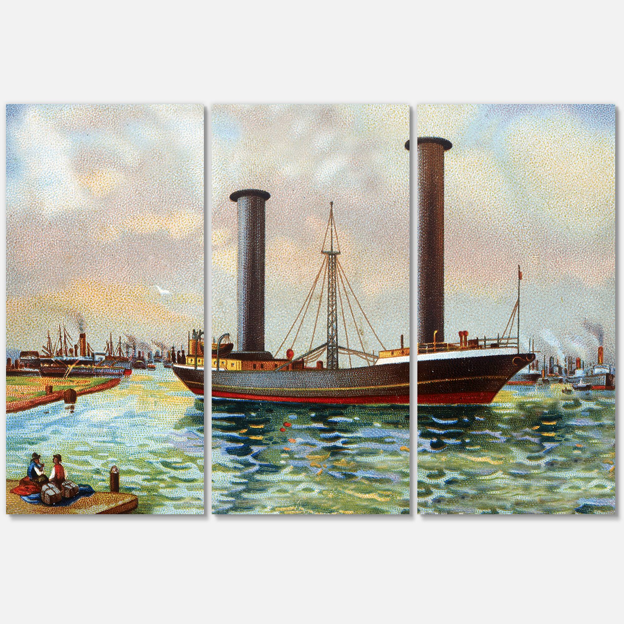 Designart - Ancient Boat Leaving The Harbor